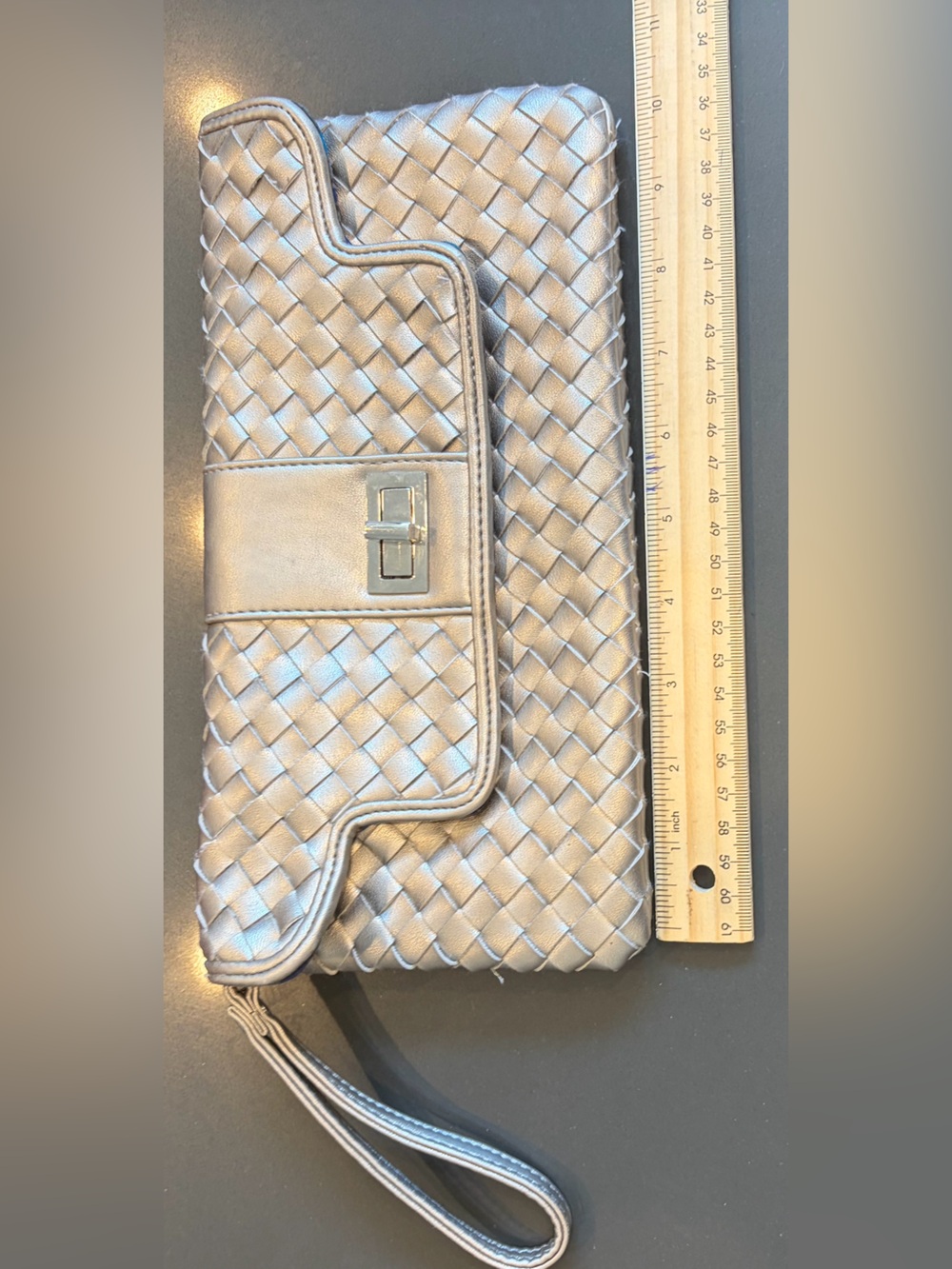 Woven Metallic Silver Wristlet Clutch